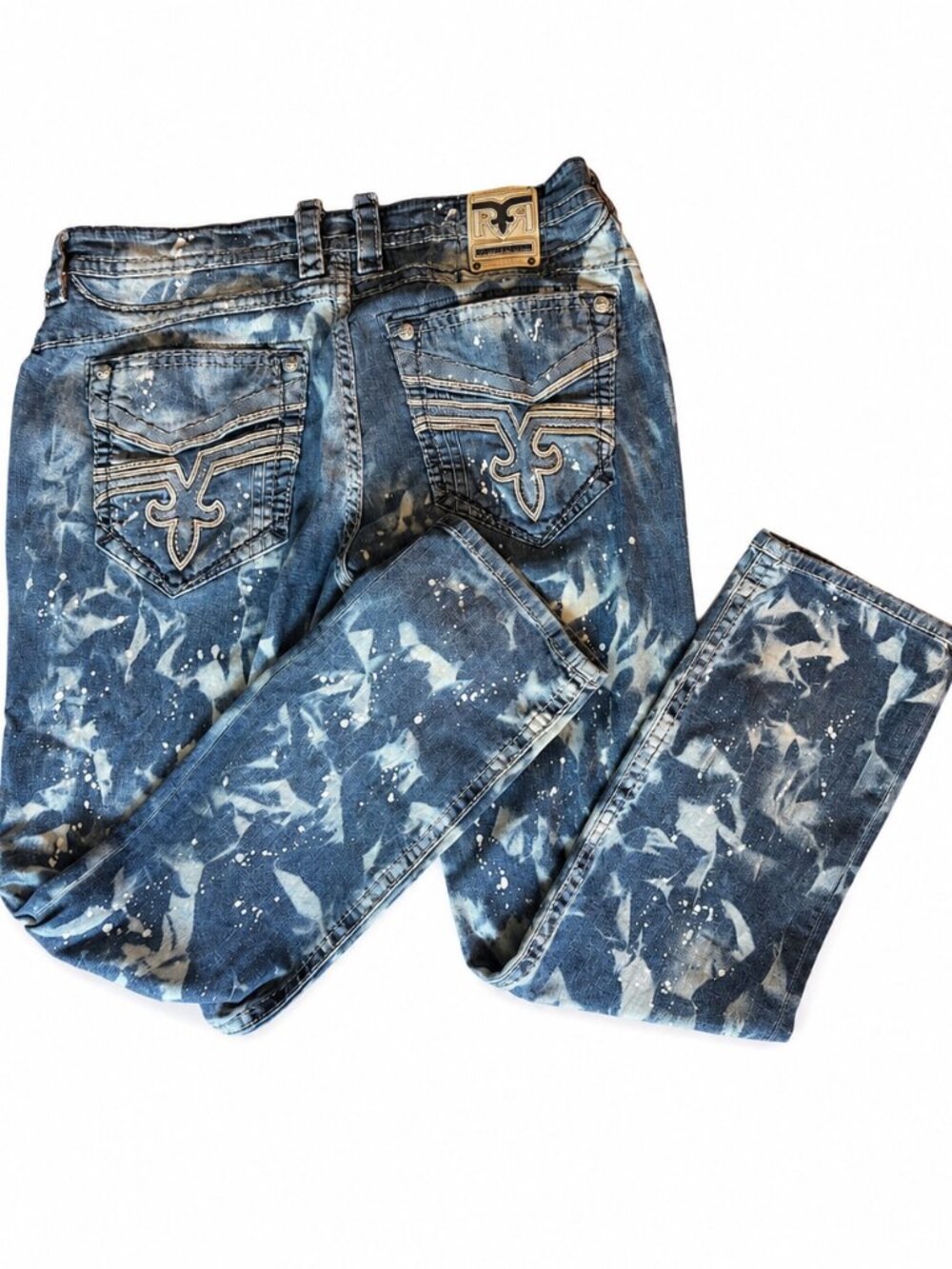 Rock Revival Cael Jeans Men’s 40 Straight Leg Distressed Bleach Wash Buckle Deni